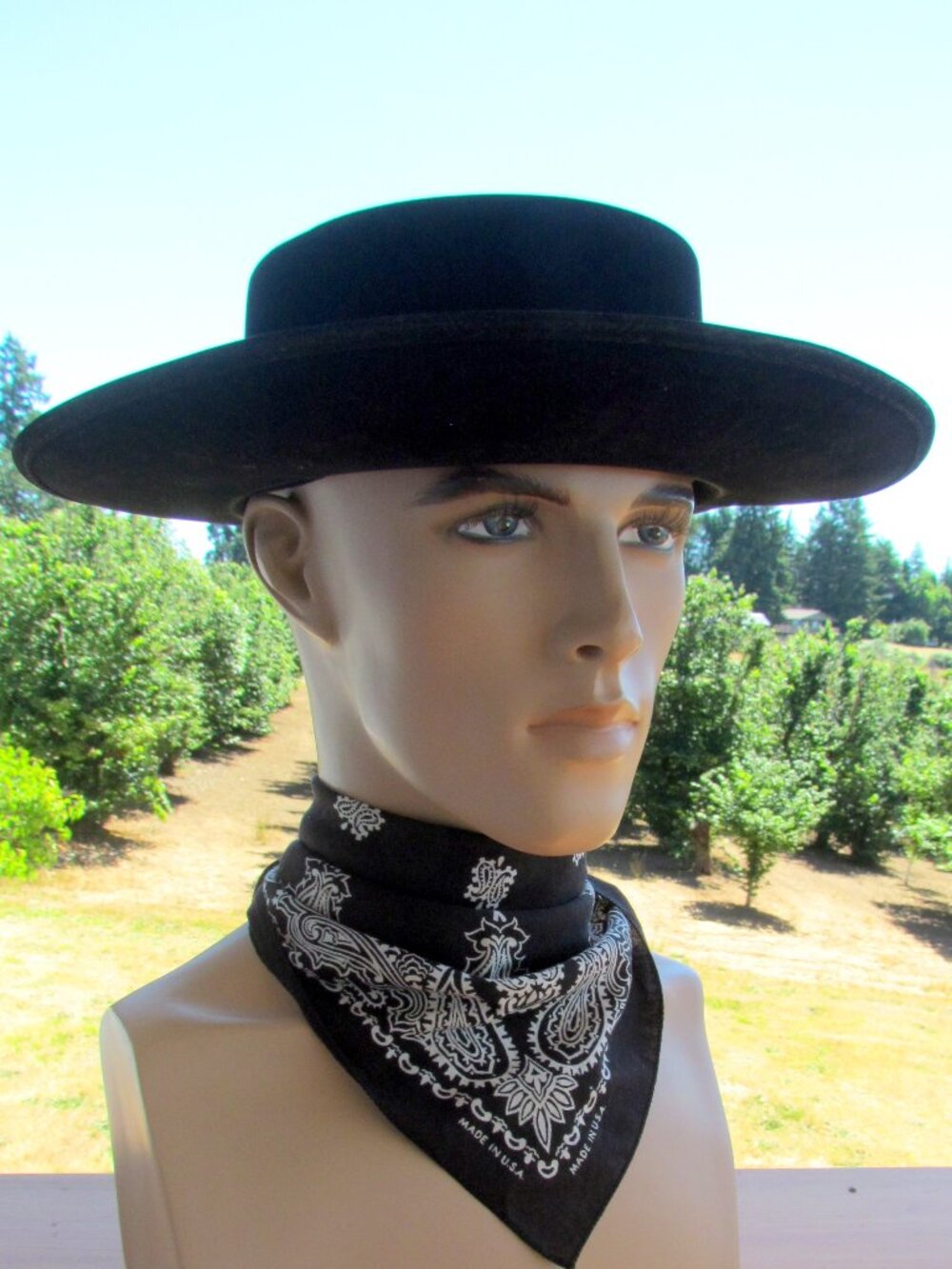 BLACK ZORRO COSTUME BOLERO HAT, M, GAUCHO, SPANISH SOMBREO CORDOBES, STAYS ON!